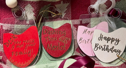 Wine Glass Ornament or Bottle Tags