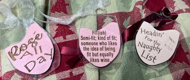 Wine Glass Ornament or Bottle Tags